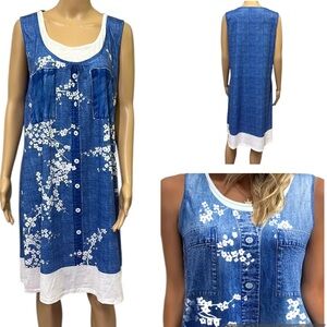 Blue and White Sleeveless Lagenlook Tee Shirt Dress or Coverup Womens XL